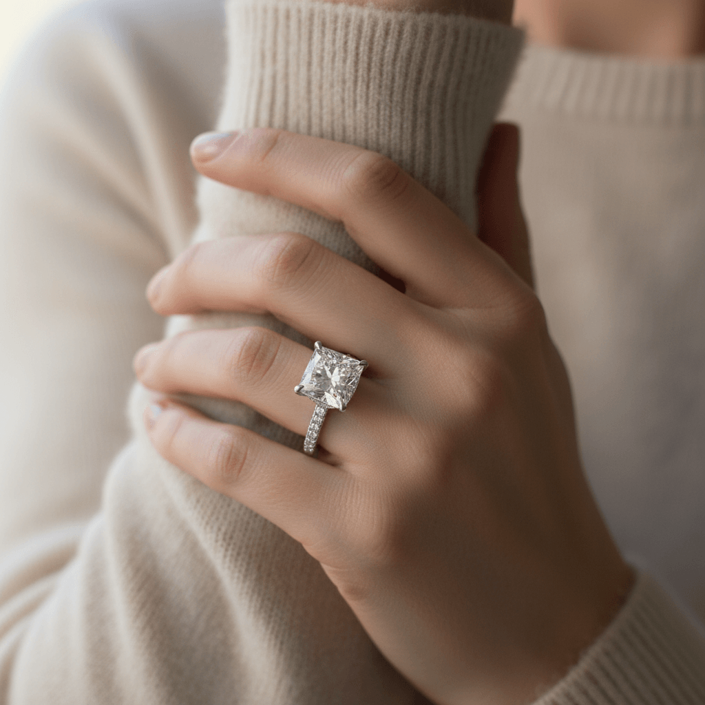 Large_Princess_Cut_Under_Halo_Diamond_Engagement_Ring_On_Hand