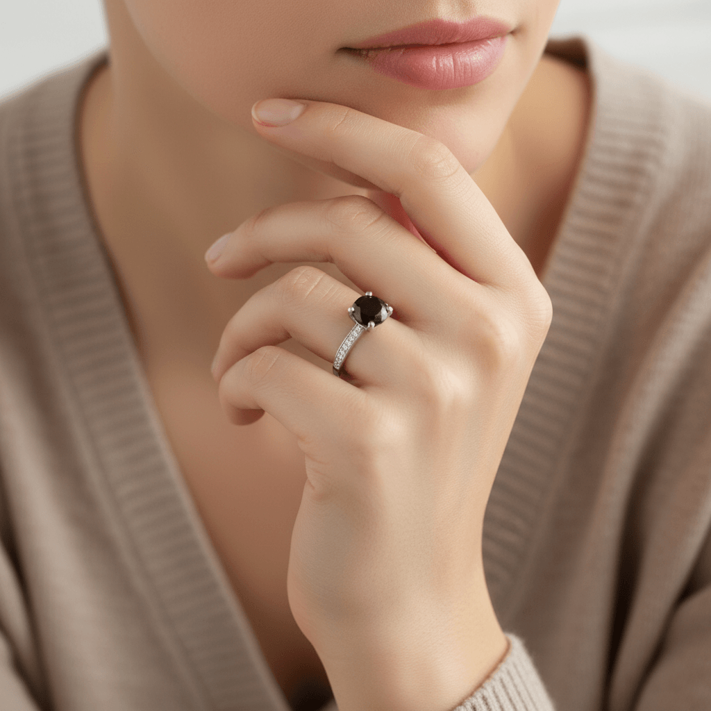 Twist Bridge Set Round Black Diamond Engagement Ring - alternate view
