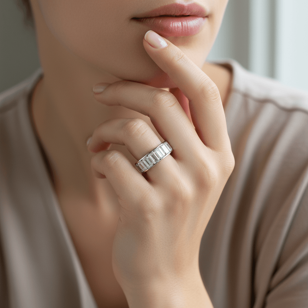 Large Emerald Cut Half Eternity Band - alternate view