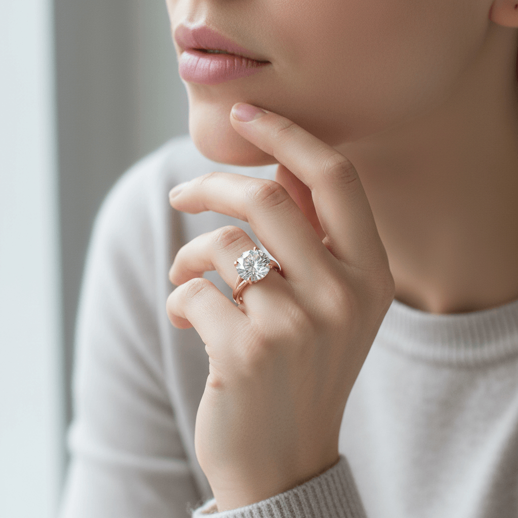 Split_Shank_Large_Round_Solitaire_Diamond_Engagement_Ring_On_Model