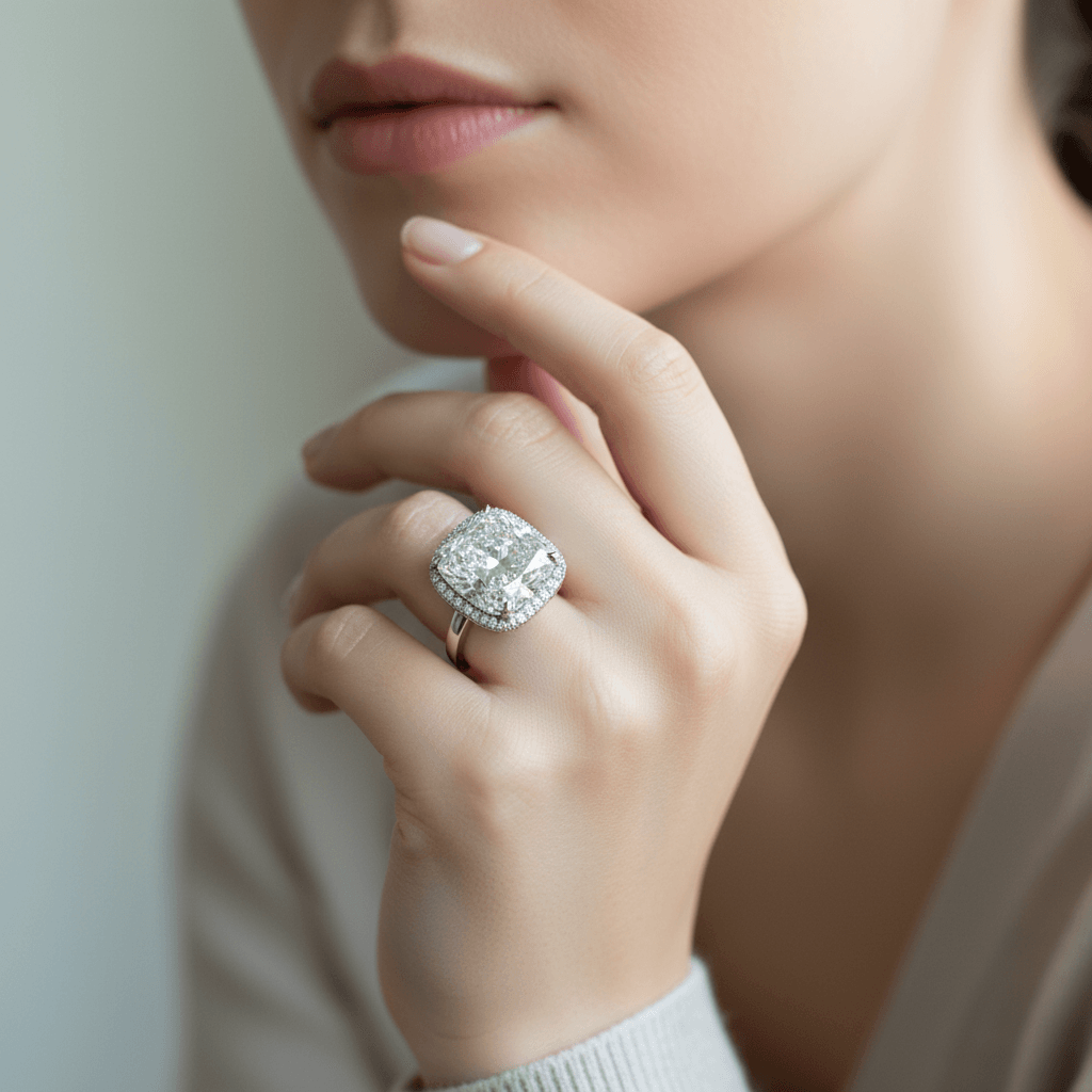 Elongated Cushion Halo Diamond Engagement Ring - alternate view