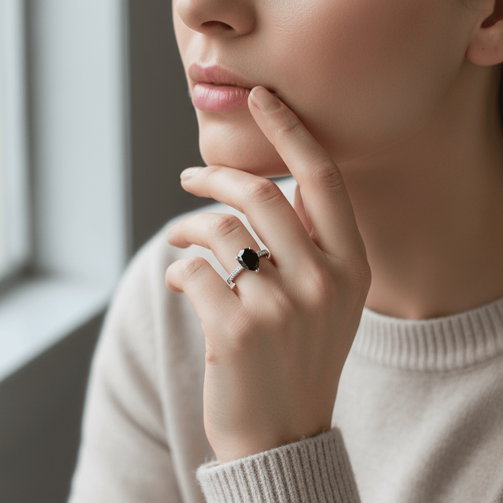 Pear Cut Black Diamond Fishtail Setting Engagement Ring - alternate view