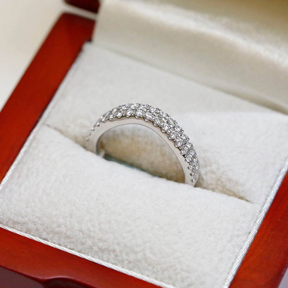 4mm Double Row Micro Setting Curved Diamond Wedding Ring in a Box