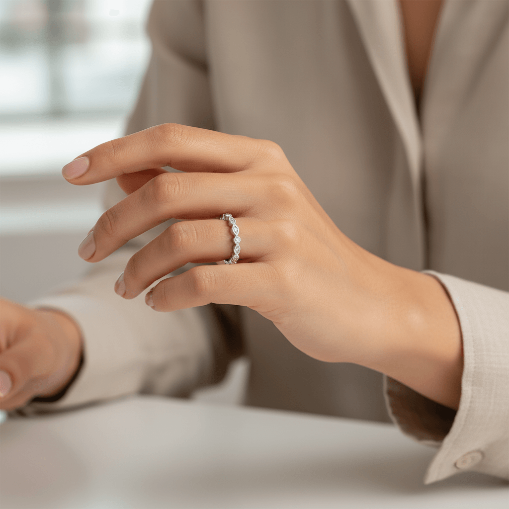 017ct_Decorative_Setting_Half_Band_Diamond_Wedding_Ring_On_Hand