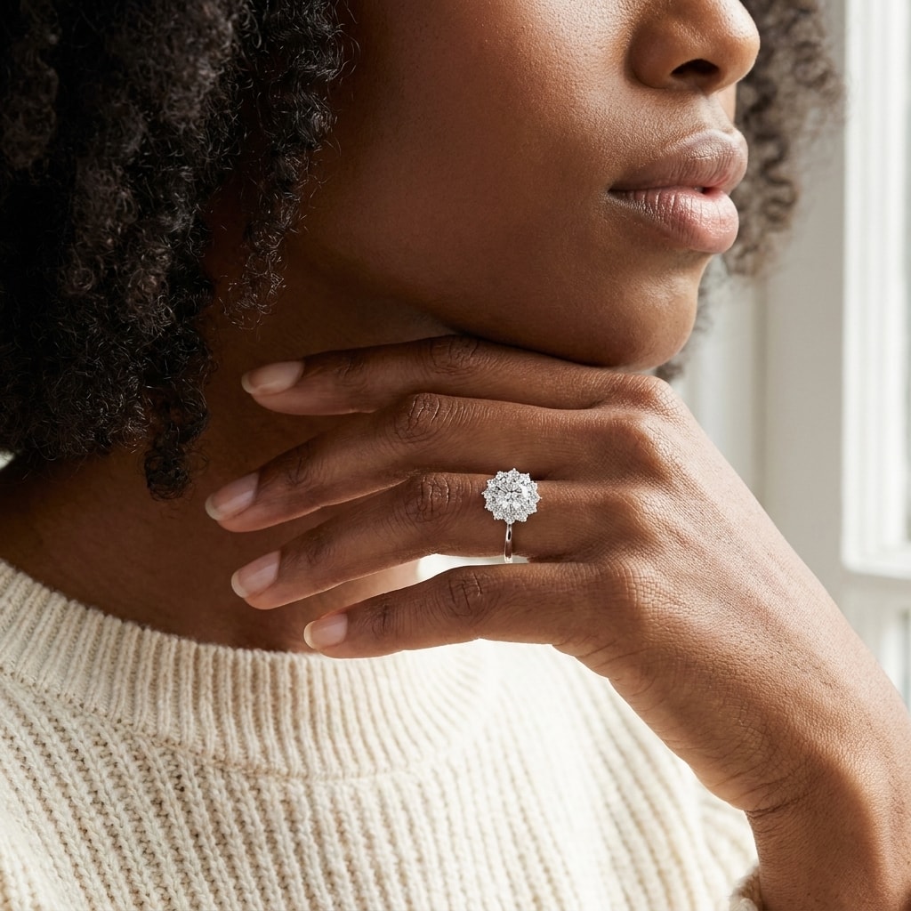 10 Stone Cluster Diamond Engagement Ring - alternate view