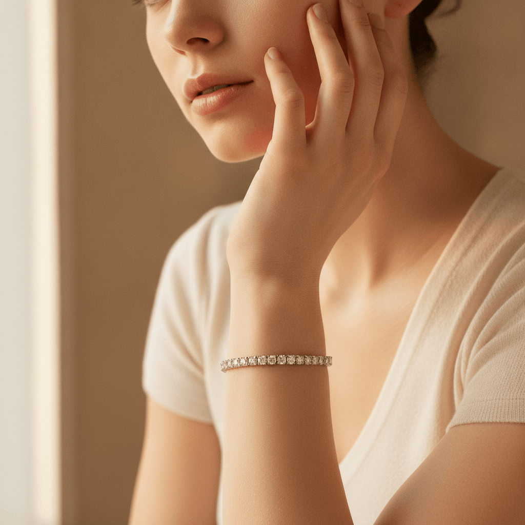 10 Carat Lab Grown Diamond Tennis Bracelet on model