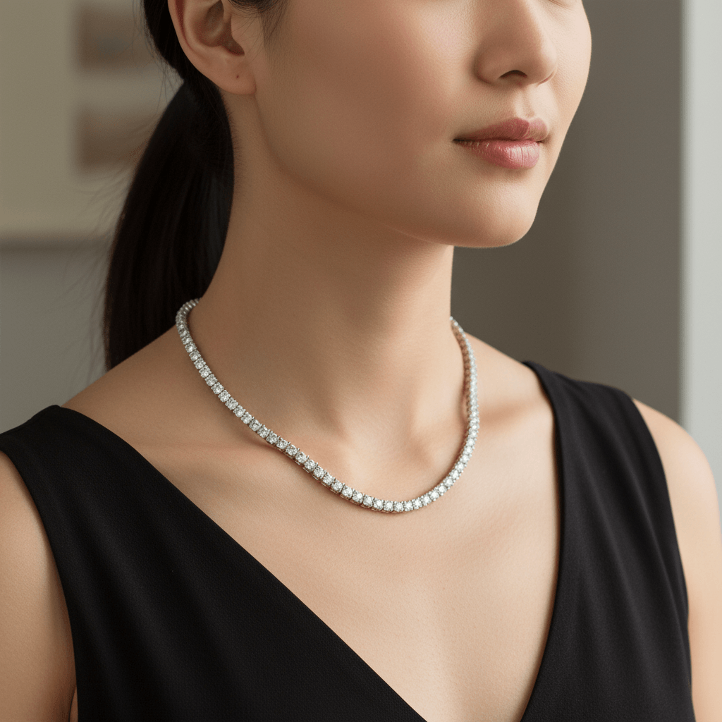 15ct_Lab_Grown_Diamond_Tennis_Necklace_On_Model