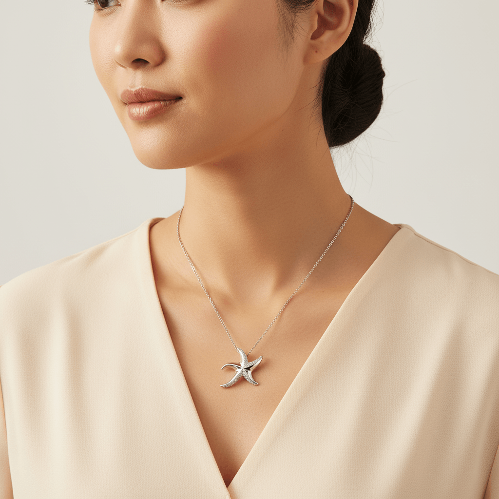 18k_Diamond_Starfish_Pendant_On_Model_2