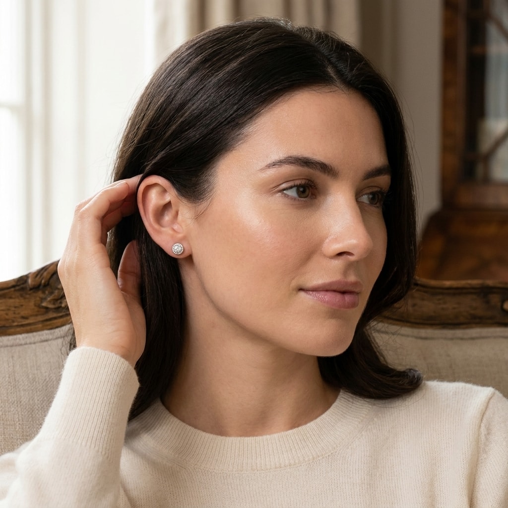 18k_White_Gold_0_50ct_Total_Round_Halo_Setting_Diamond_Earring_Studs_On_Model