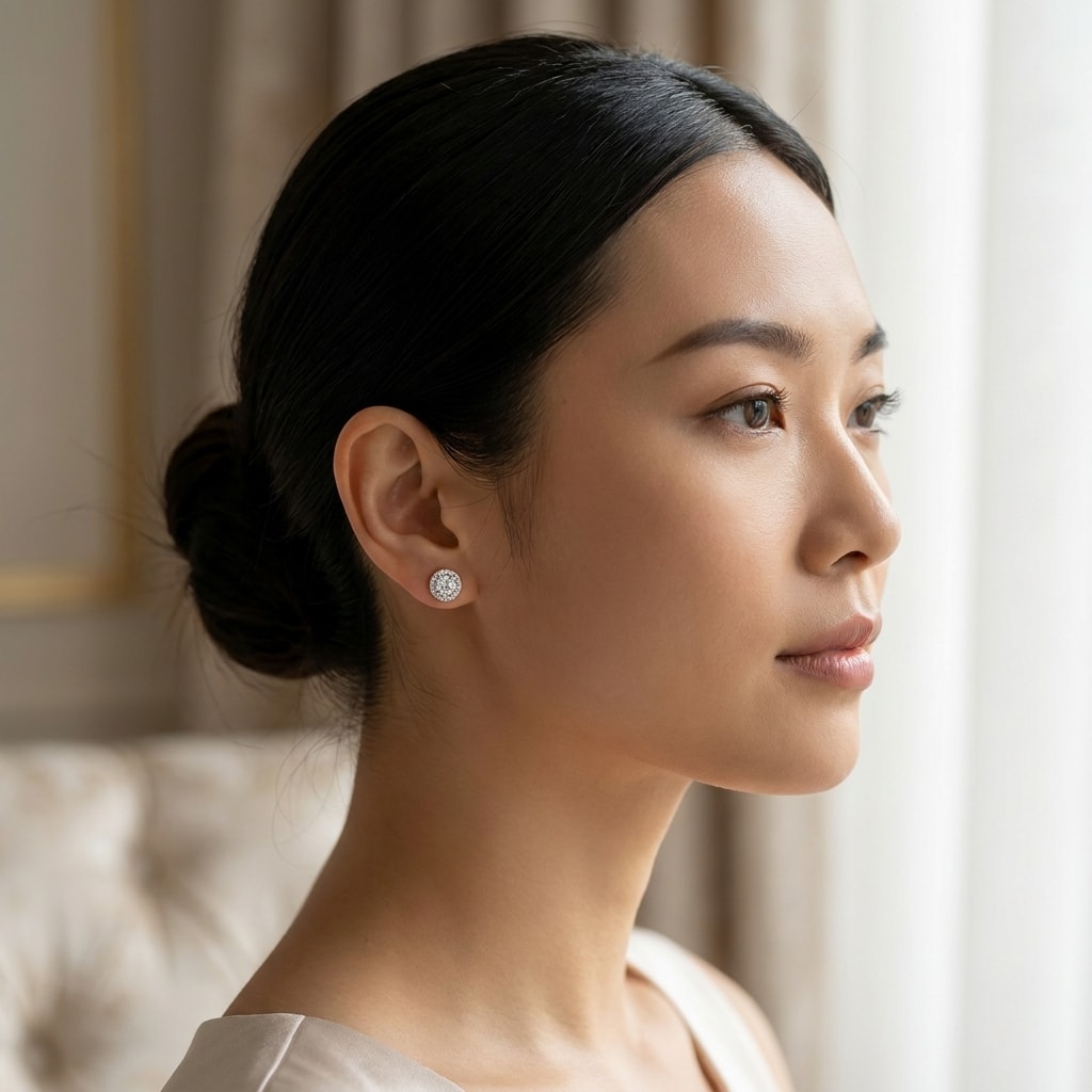 18k_White_Gold_0_70ct_Total_Round_Halo_Setting_Diamond_Earring_Studs_On_Model_2