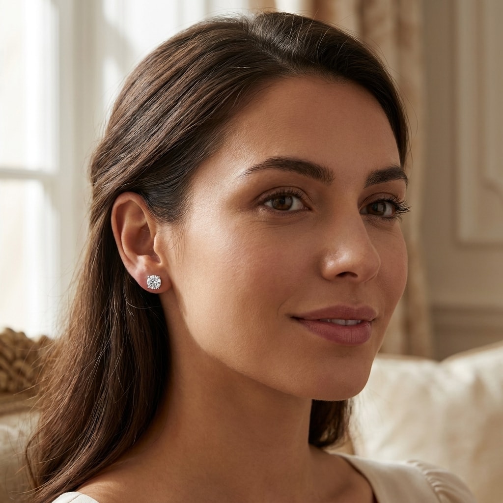 18k_White_Gold_2ct_Total_Lab_Grown_Diamond_Earring_Studs_On_Model