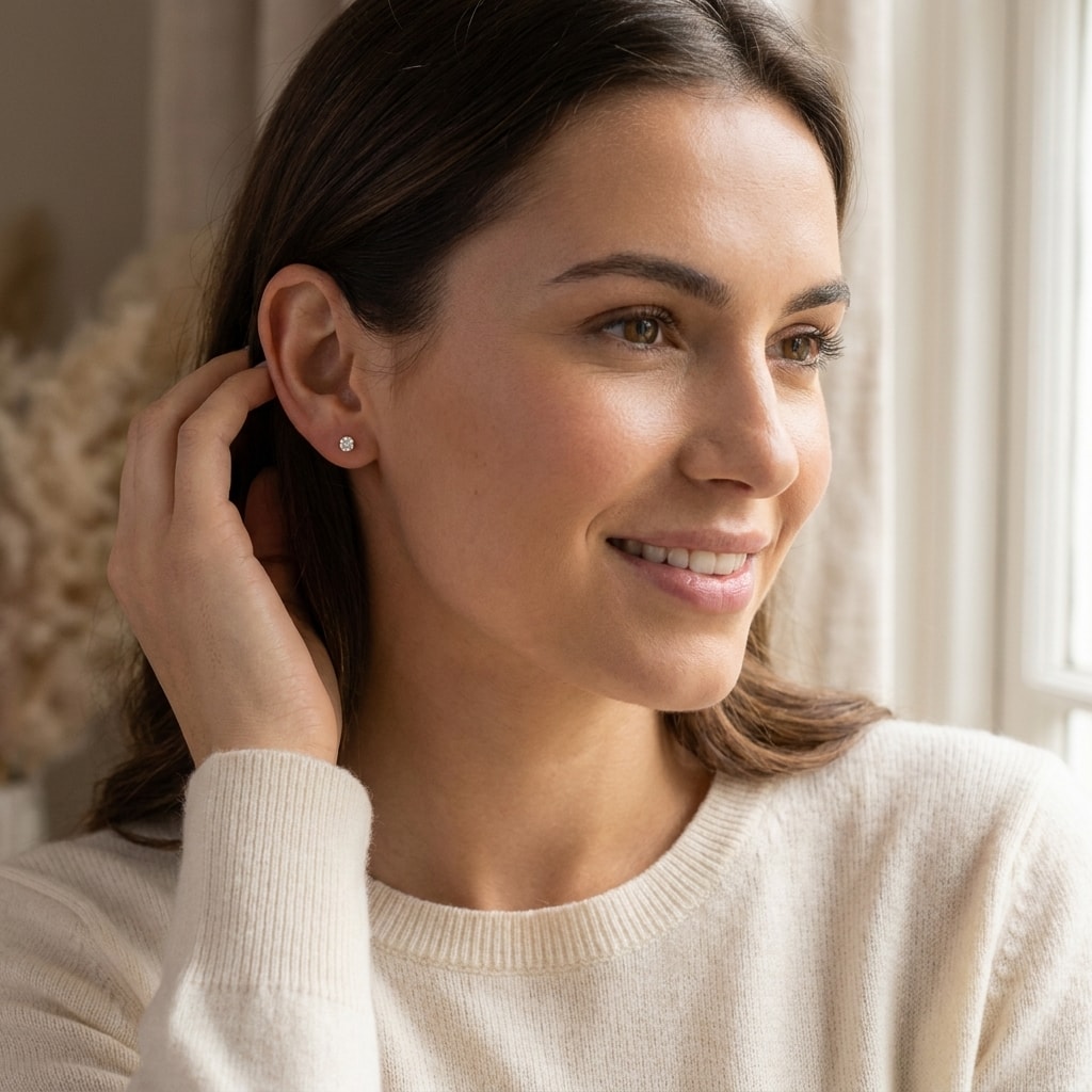 18k_White_Gold_Four_Claw_0_30ct_Total_Diamond_Earring_Studs_On_Model