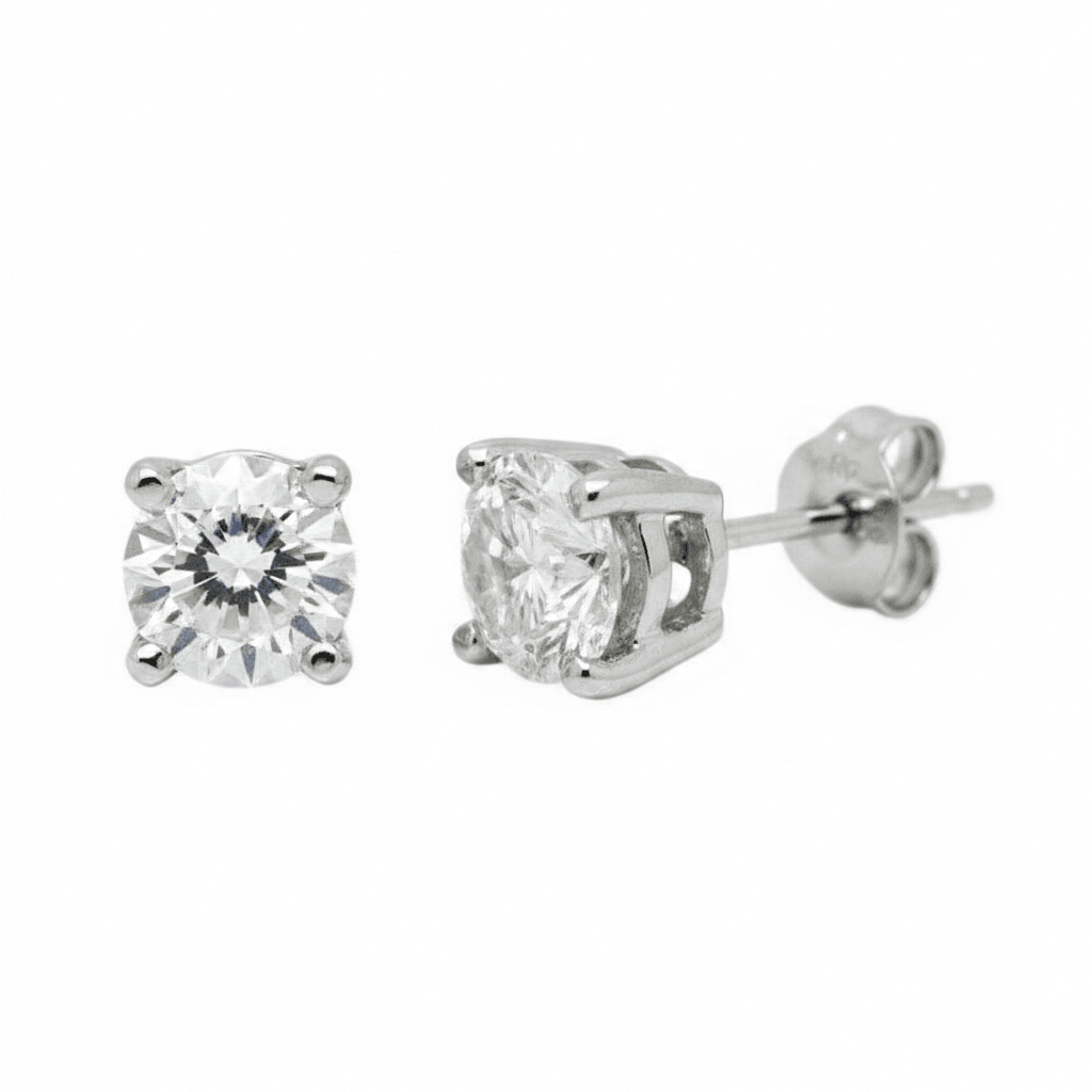 18k White Gold Four Claw 1ct Total Diamond Earring Studs