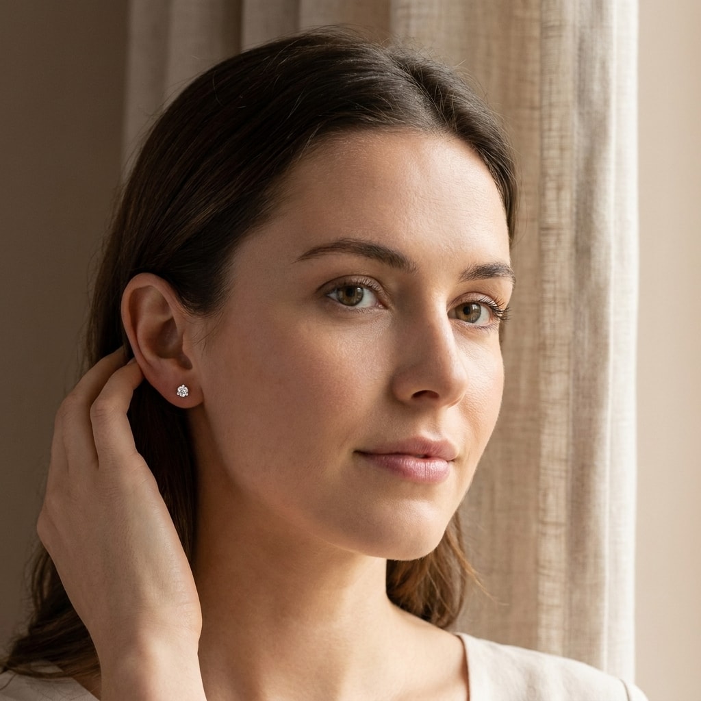 18k_White_Gold_Three_Claw_0_20ct_Total_Diamond_Earring_Studs_On_Model
