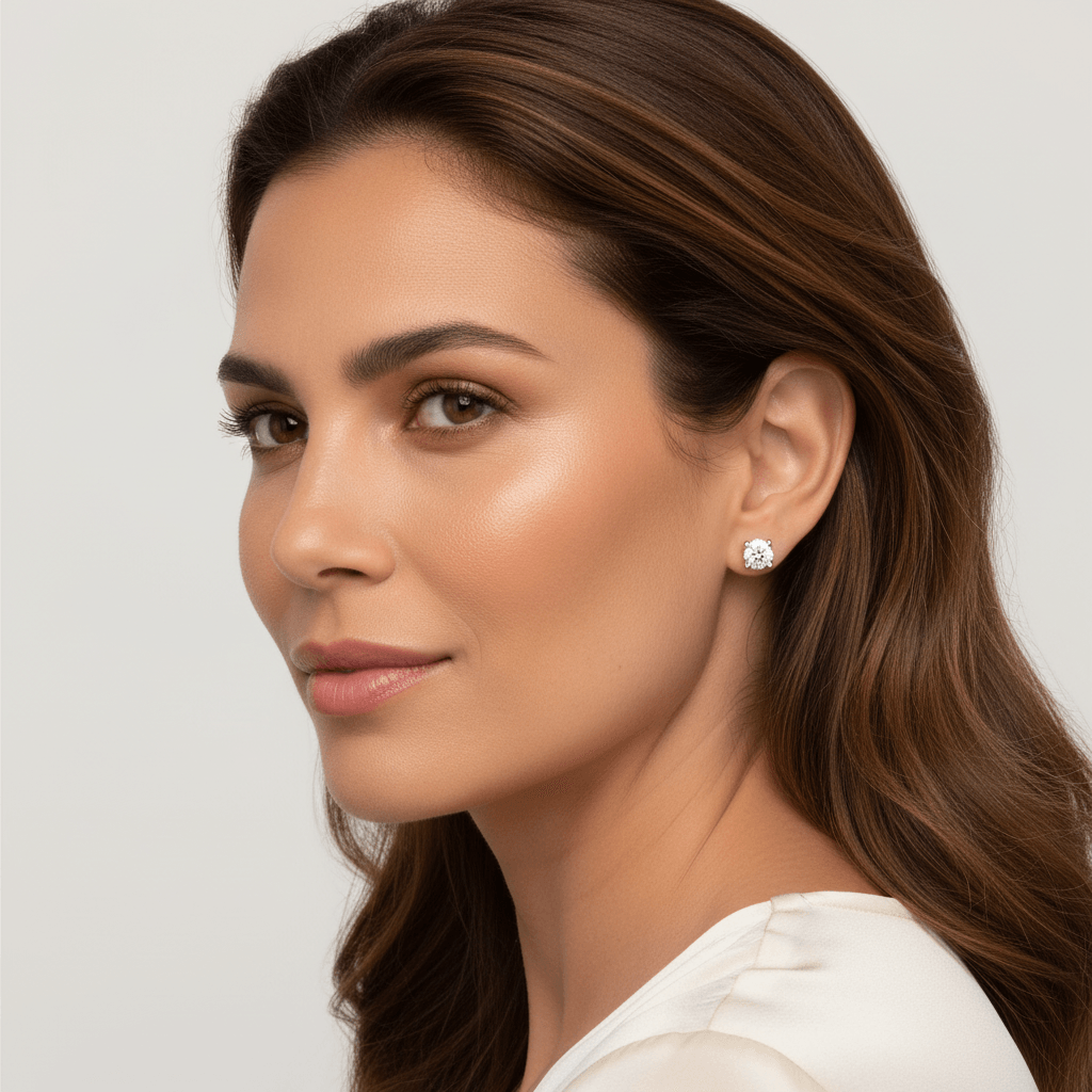 18k_White_Gold_Three_Claw_0_50ct_Total_Diamond_Earring_Studs_On_Model_2