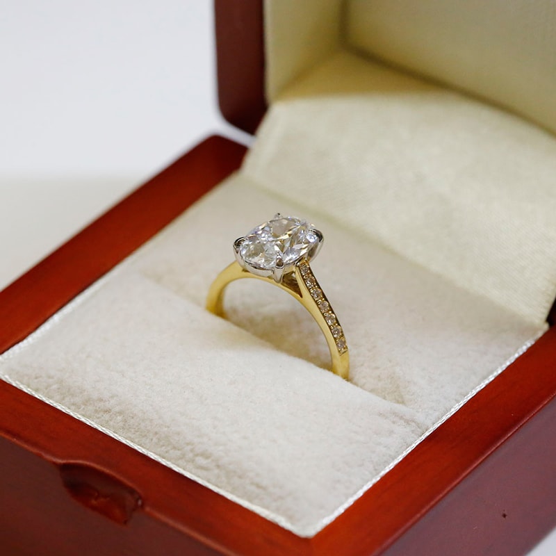 Yellow Gold Shoulder Set Lab Grown Oval Shape Engagement Ring view 5