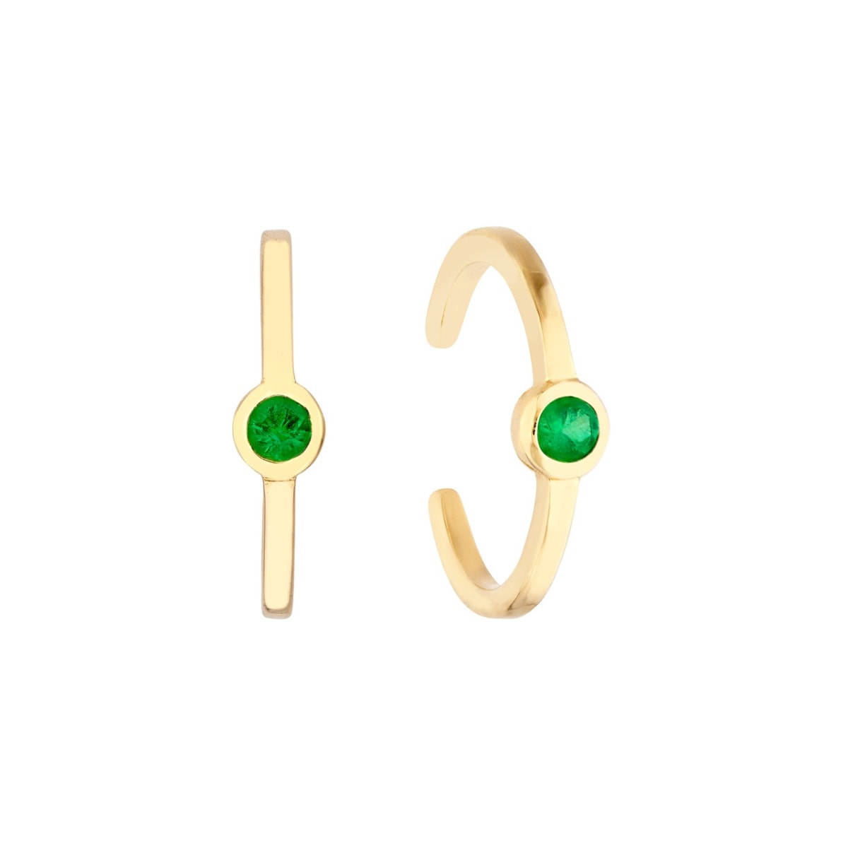 Emerald Bezel Gold Ear Cuff view 1