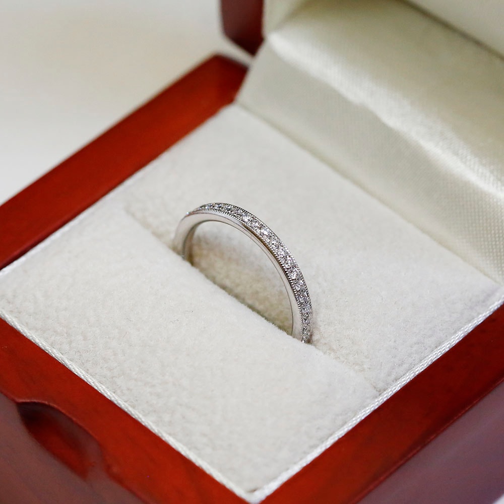 2.2mm Mille Grain Set Half Band Diamond Wedding Ring