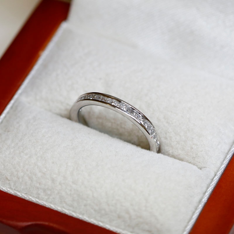 2.5mm Channel Setting Princess Cut Half Band Diamond Wedding Ring in a Box