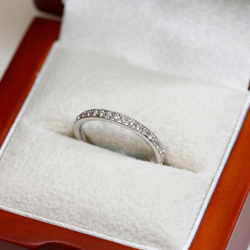 2.5mm Grain Set Ring Half Band Diamond Wedding Ring in a box