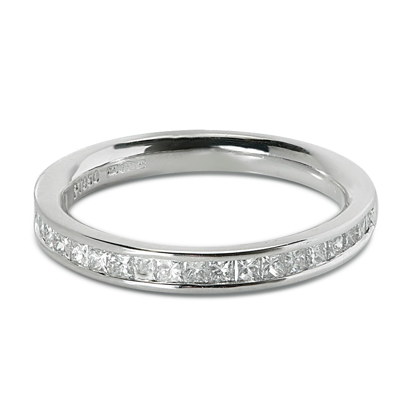 2.7mm Channel Setting Princess Cut Half Band Diamond Wedding Ring