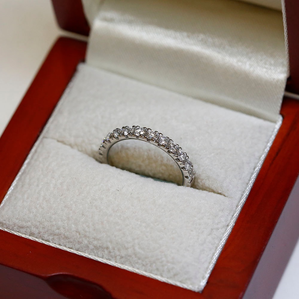 2.7mm Micro Ring Half Band Diamond Wedding Ring in a Box