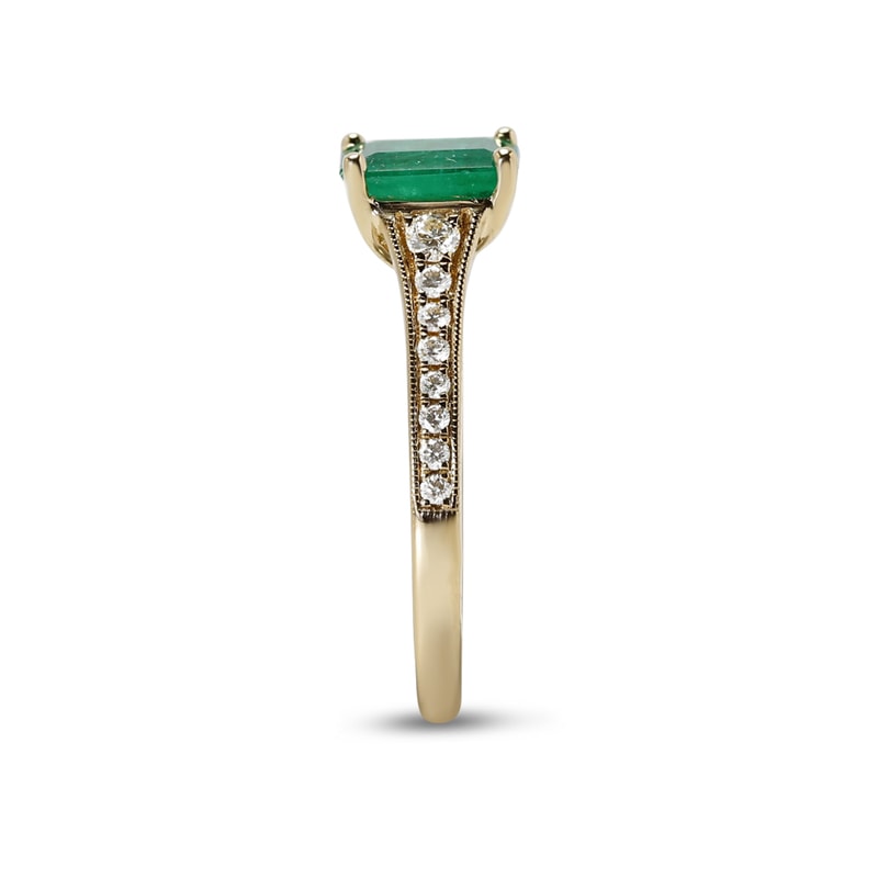 Green Emerald Reverse Tapered Diamond Engagement Ring view 4
