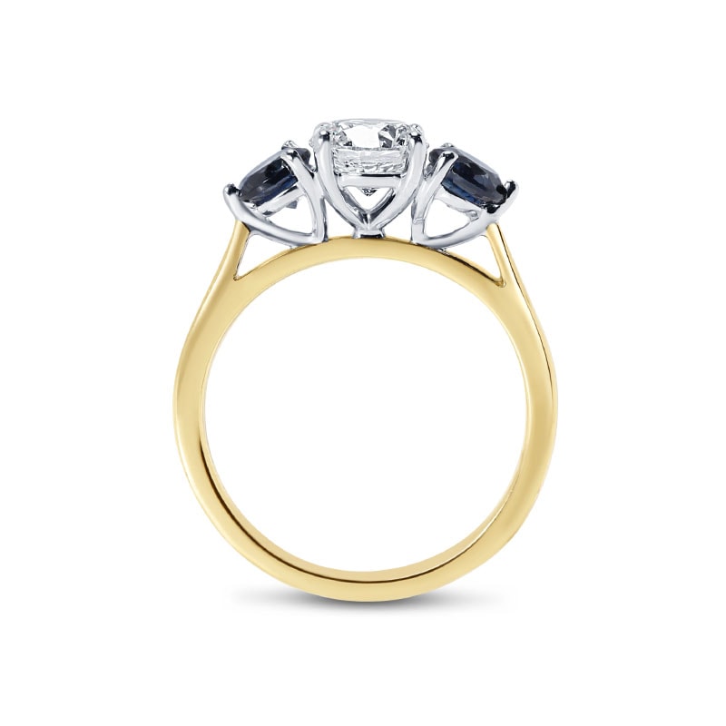 Round Diamond And Teal Sapphires Trilogy Engagement Ring view 5