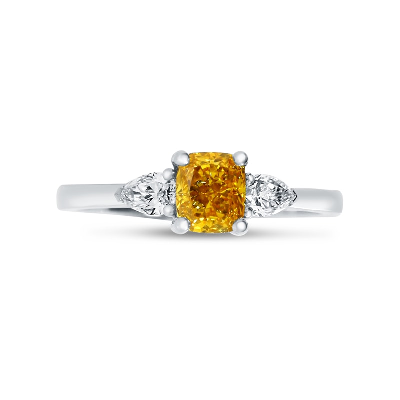 Yellow Lab Grown Diamond Cushion Pear Side Engagement Ring