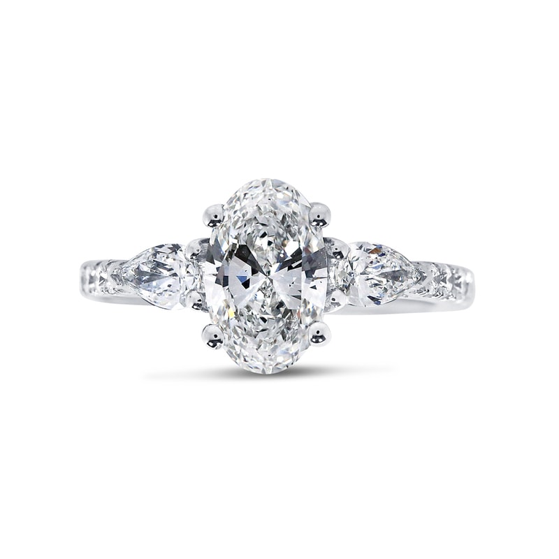 Oval Shape Pear Side Stones Micro Set Diamond Engagement Ring view 1