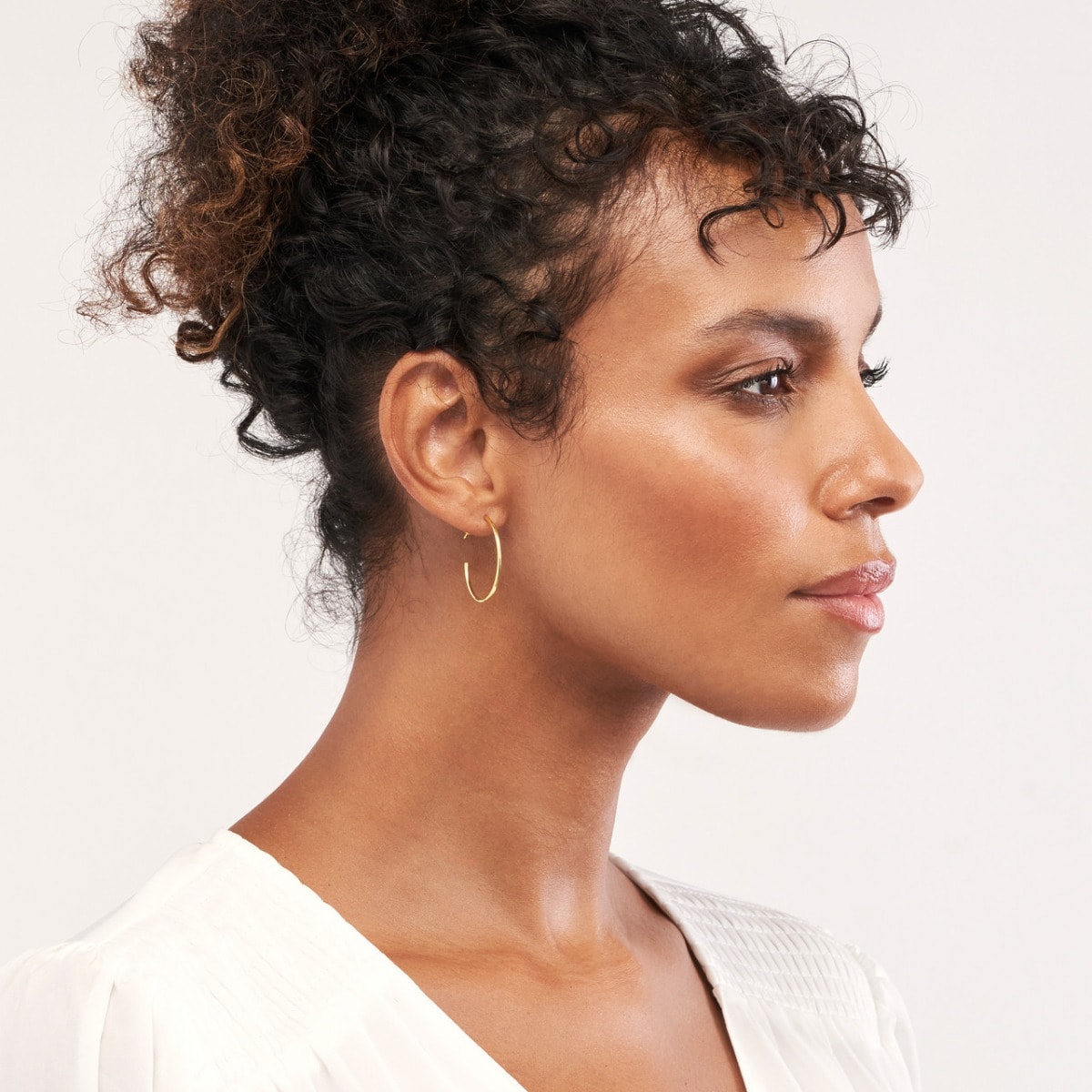 Thin Gold Hoop Post Earrings view 2