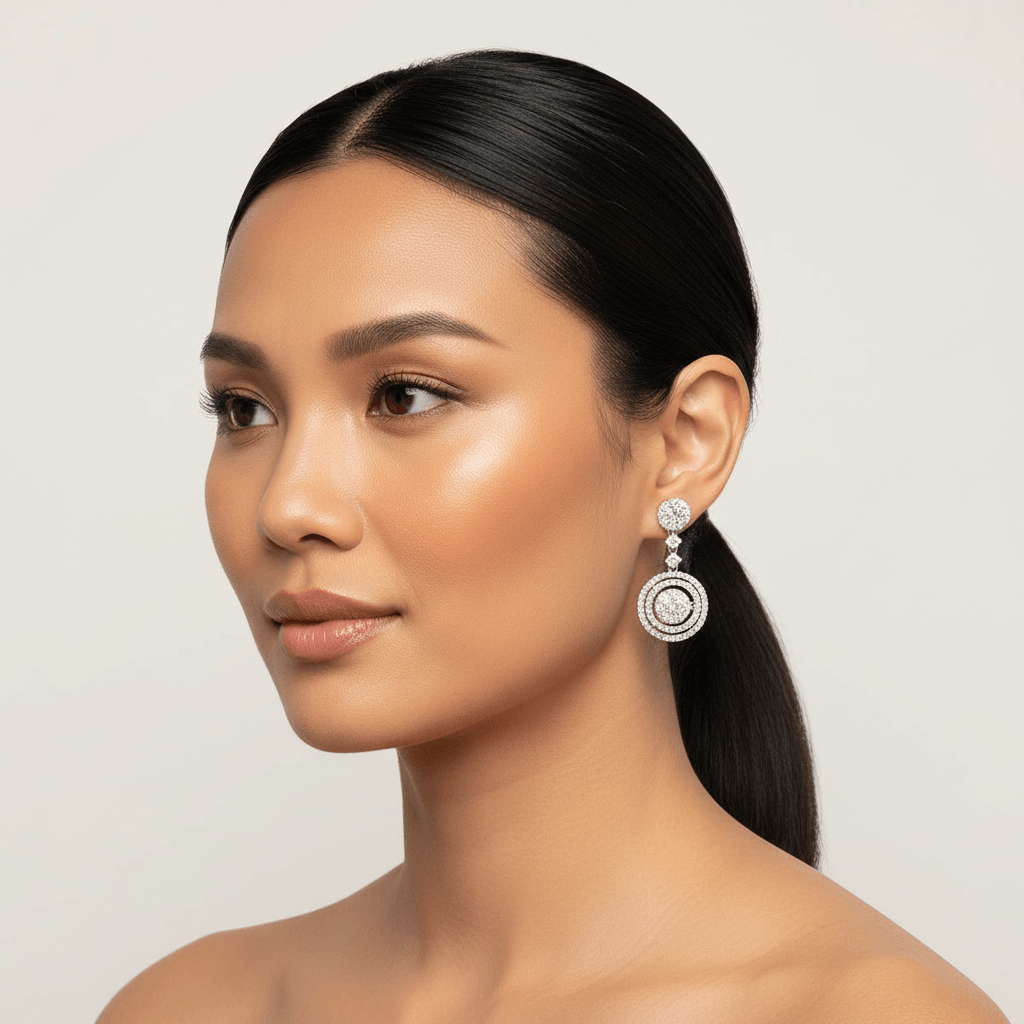 2_Row_Round_Moveable_Drop_Diamond_Earrings_On_Model_2