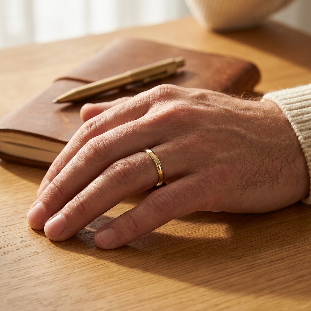 2mm_Classic_D_Shape_Yellow_Gold_Wedding_Band_On_Hand_Lifestyle