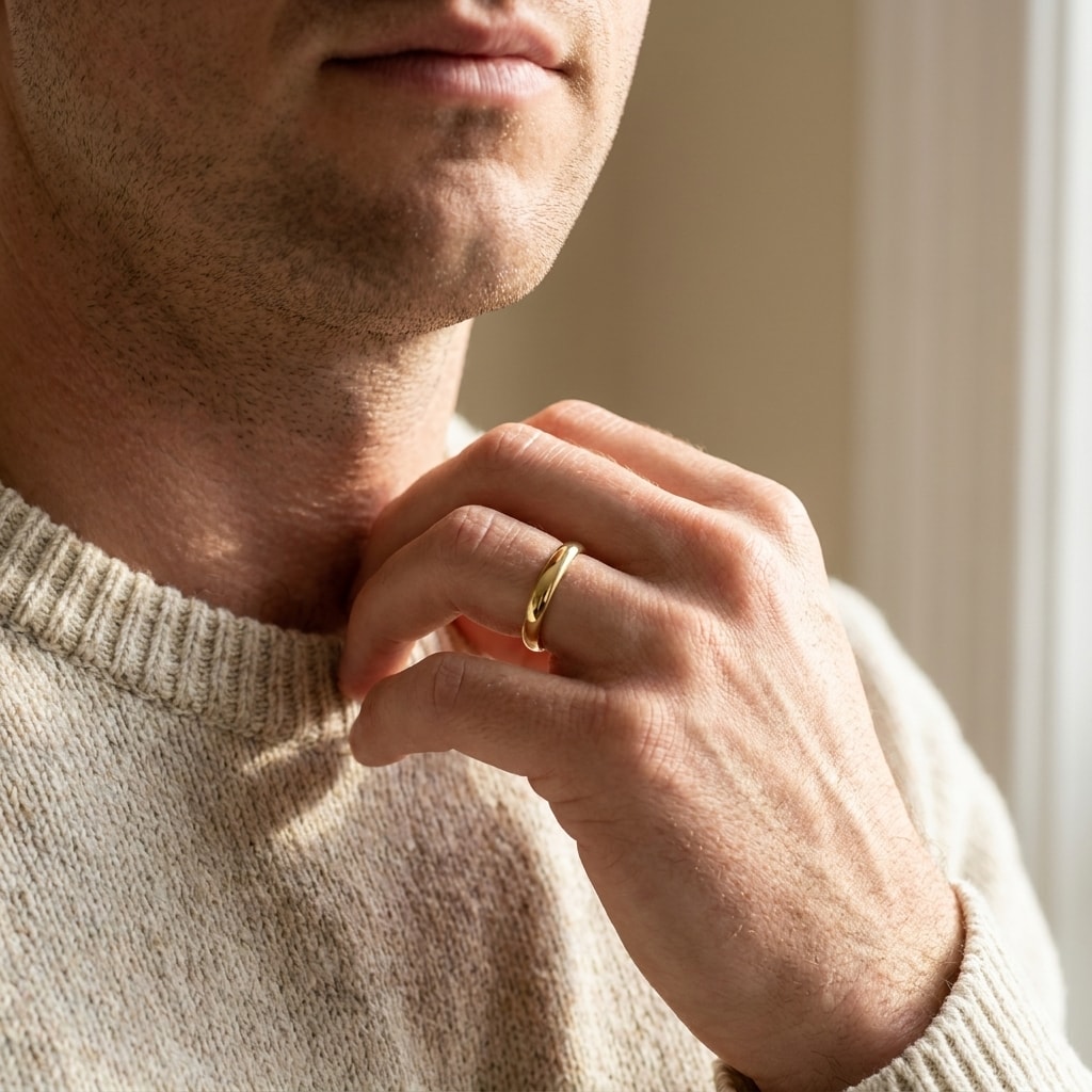 2mm_Classic_D_Shape_Yellow_Gold_Wedding_Band_On_Model_Lifestyle