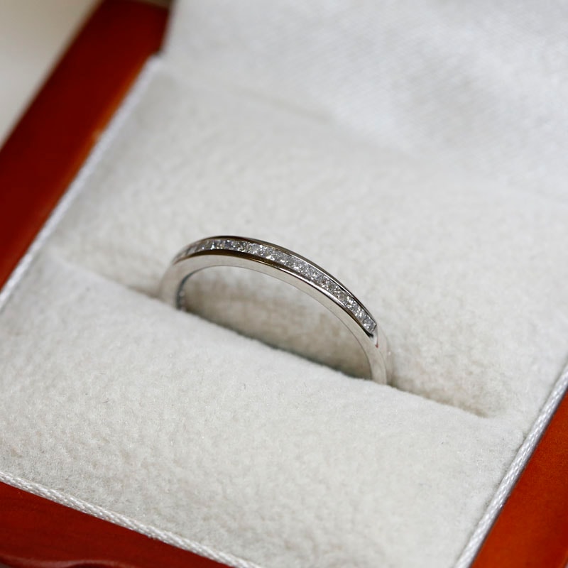 2mm Channel Setting Princess Cut Half Band Diamond Wedding Ring in a Box