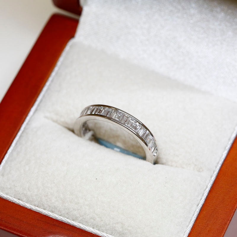 3.7mm Half Way Channel Setting 0.80ct Baguette Cut Diamond Wedding Ring in a Box