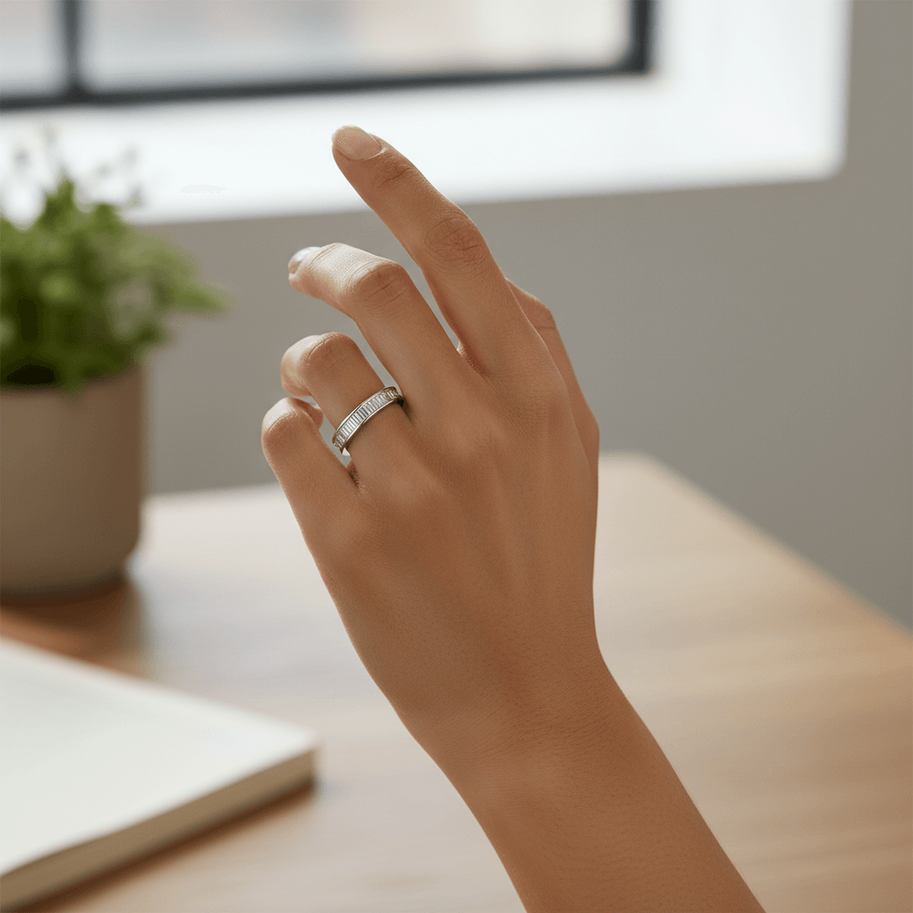 35mm_Channel_Setting_Baguette_Cut_Full_Diamond_Eternity_Ring_On_Hand