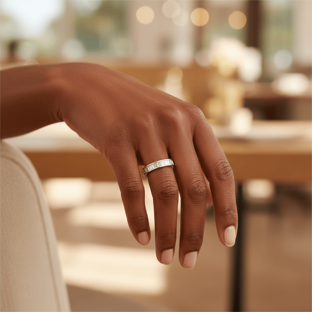 37mm_Channel_Setting_080ct_Baguette_Cut_Diamond_Wedding_Ring_On_Hand