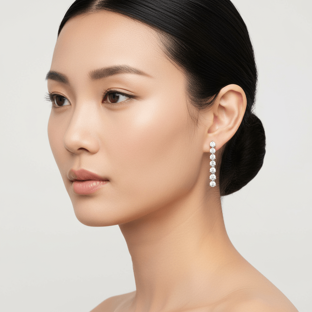 3_Claw_7_Stone_Diamond_Drop_Earring_On_Model_2