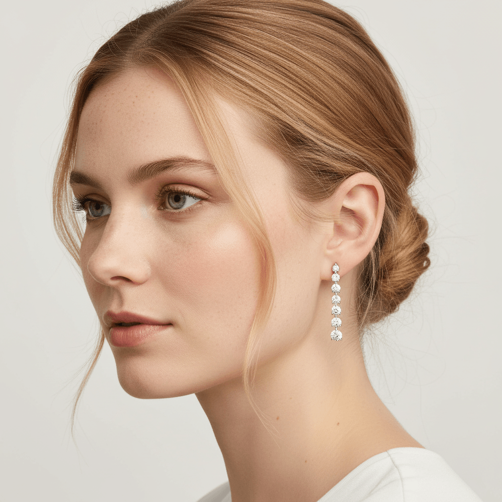 3_Claw_9_Stone_Diamond_Drop_Earring_On_Model_2