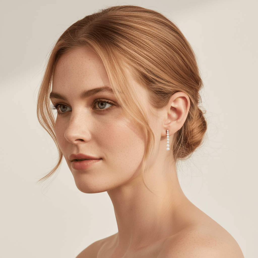 3 Claw 9 Stone Diamond Drop Earring - alternate view
