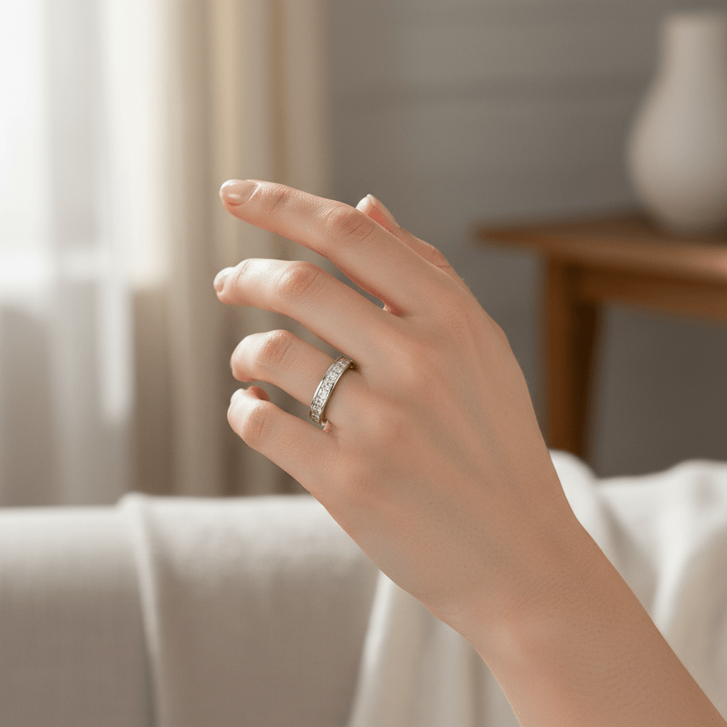 3mm_Channel_Setting_Princess_Cut_Half_Band_Diamond_Wedding_Ring_On_Hand