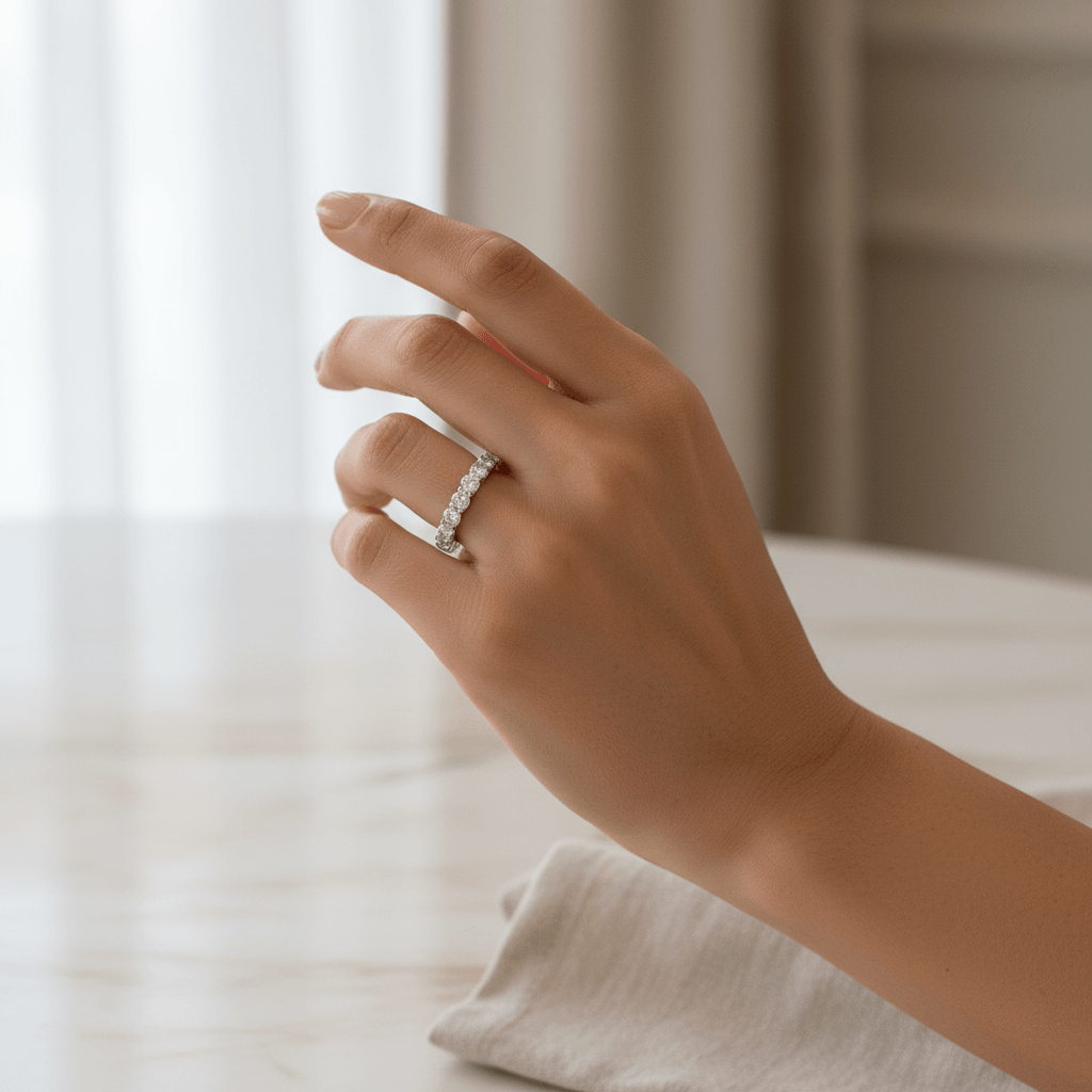 3mm_Claw_Setting_Full_Diamond_Eternity_Ring_On_Hand