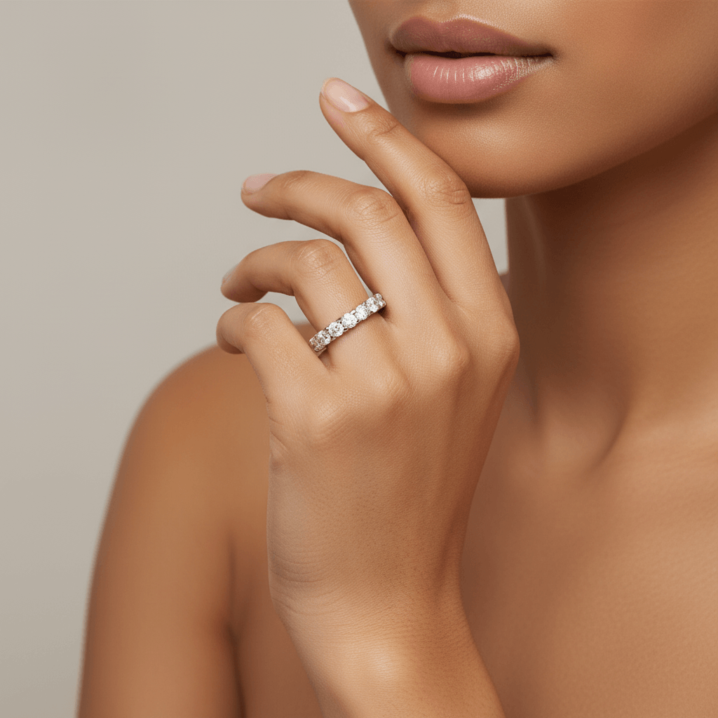 3mm_UCollet_Setting_Full_Diamond_Eternity_Ring_On_Hand