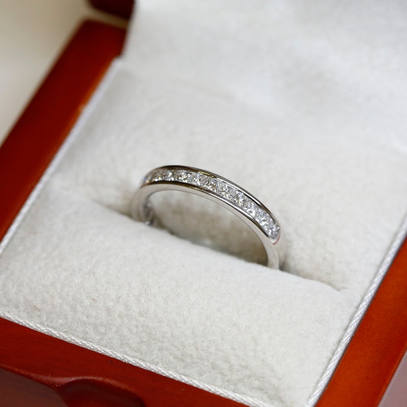 3mm Channel Setting Princess Cut Half Band Diamond Wedding Ring in a Box