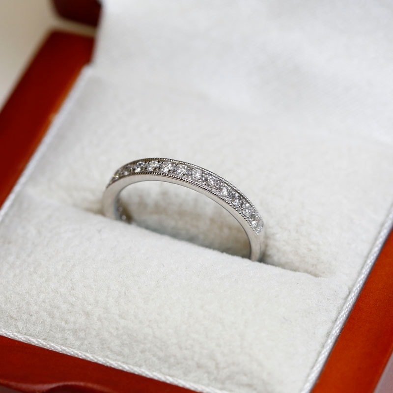 3mm Grain Set Ring Half Band Diamond Wedding Ring in a Box