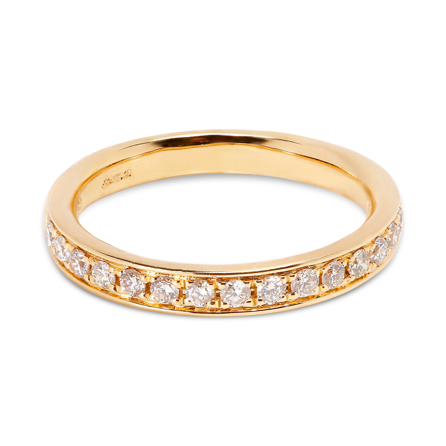 Classic 3mm Yellow Gold Pave Setting Half Band Diamond Wedding Ring