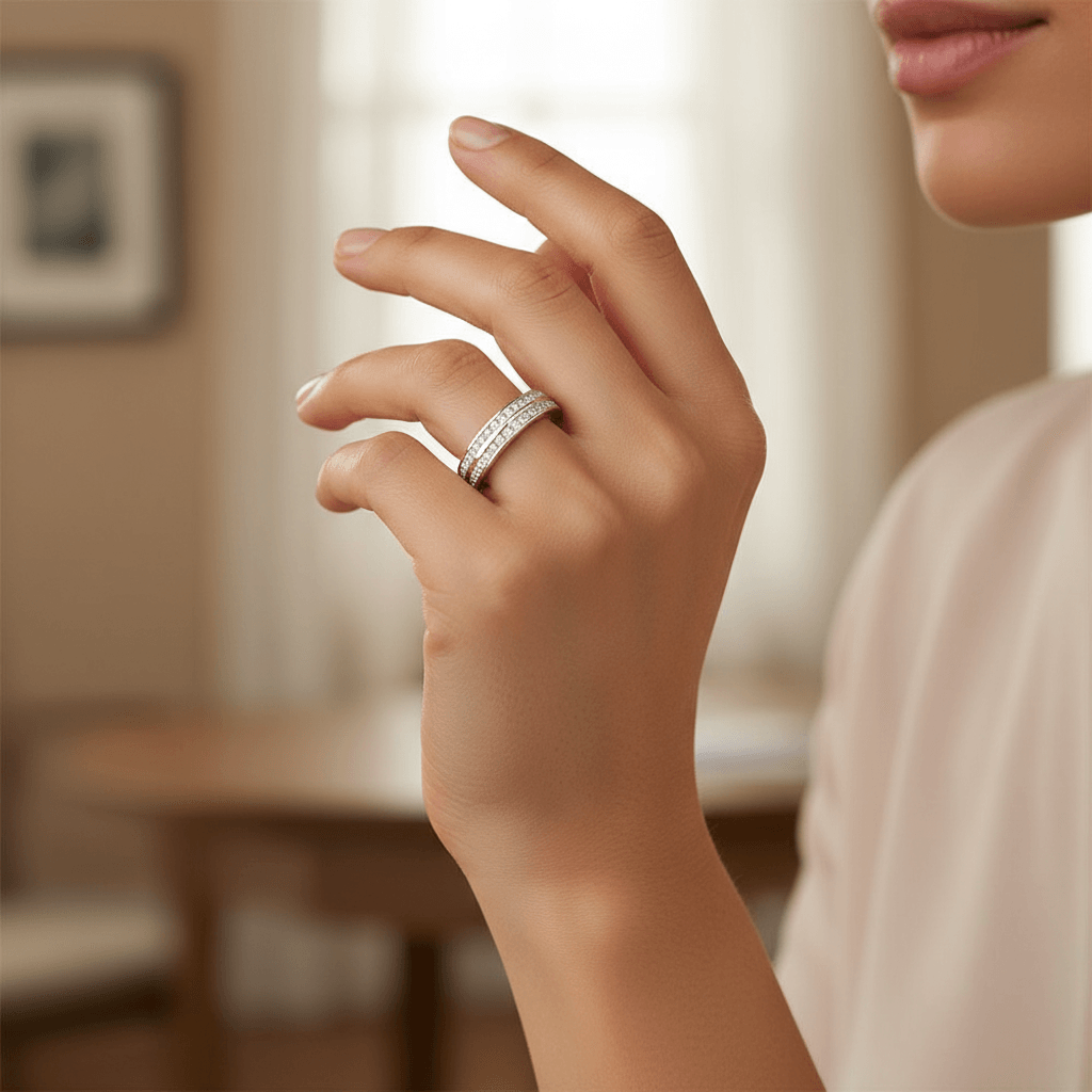 4mm_Double_Row_Channel_Setting_Diamond_Wedding_Ring_On_Hand