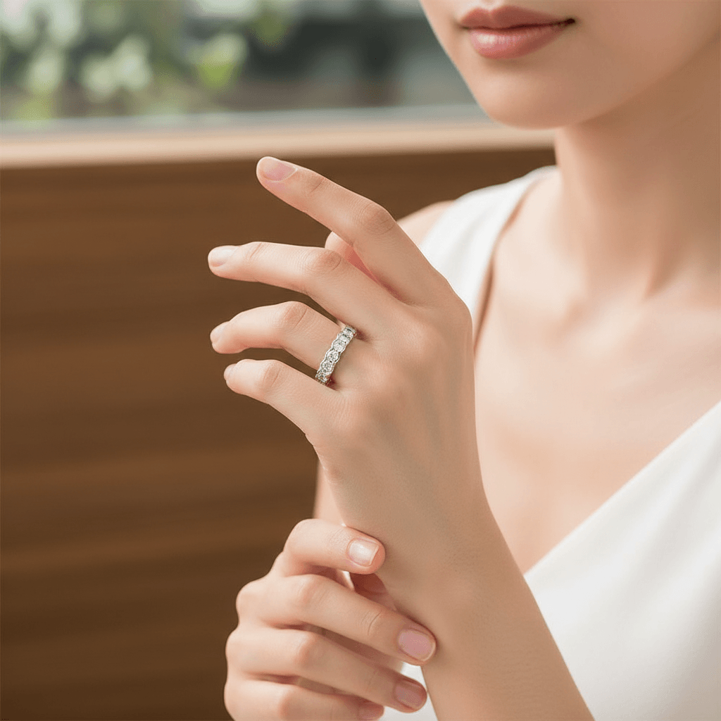 4mm_Rub_Over_Setting_Diamond_Eternity_Ring_On_Hand