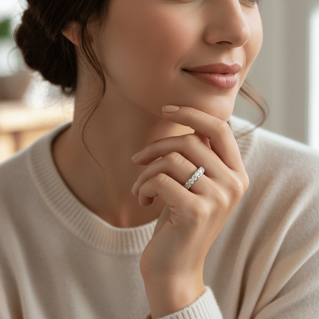 4mm_Rub_Over_Setting_Diamond_Eternity_Ring_On_Model